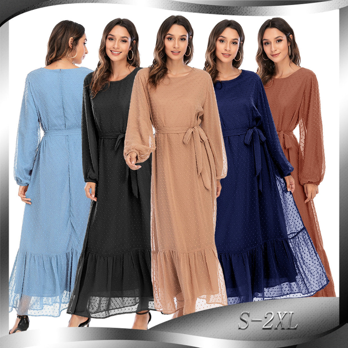 Women in Long Sleeve Abaya/Maxi Dress