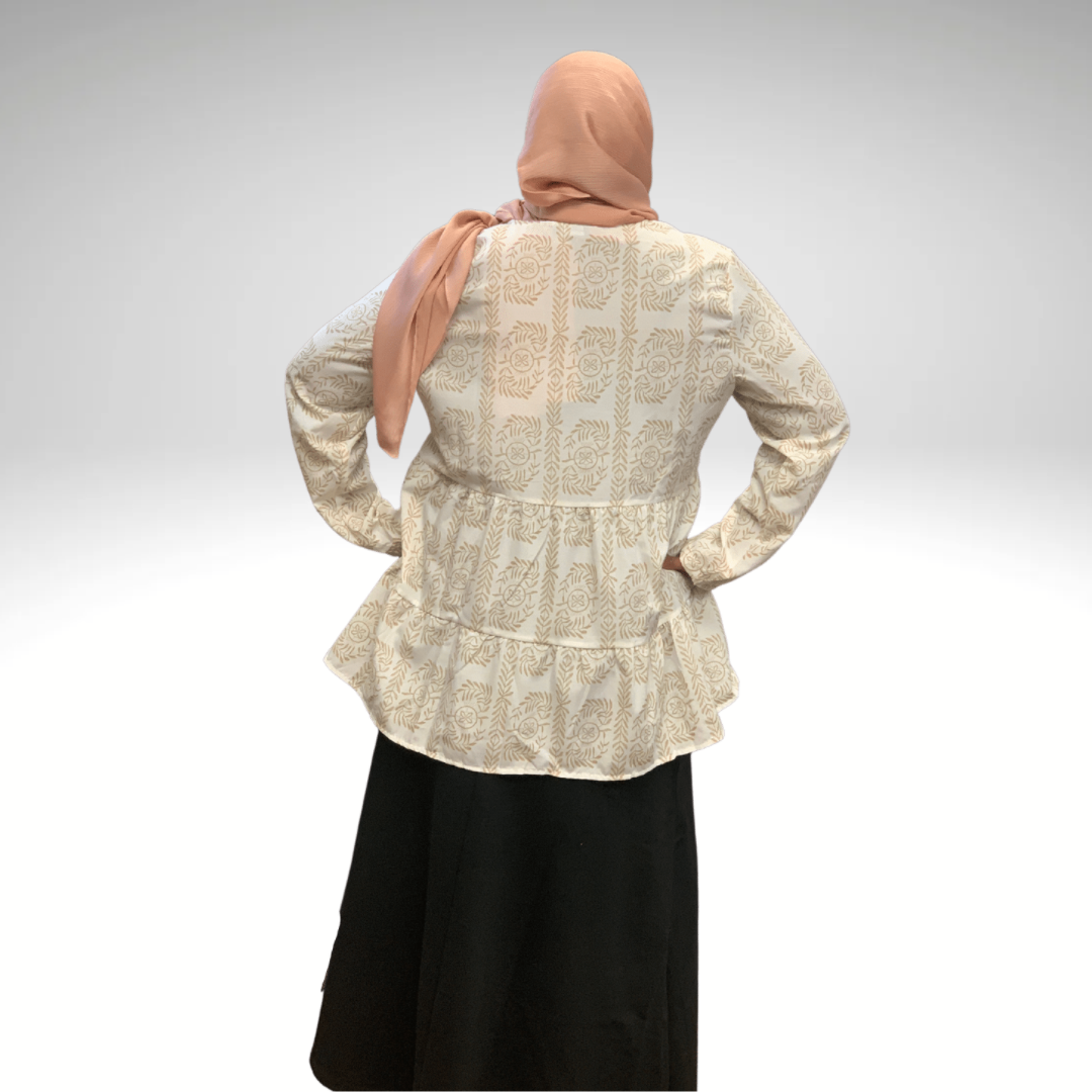 Modest Beige and White Patterned Tunic
