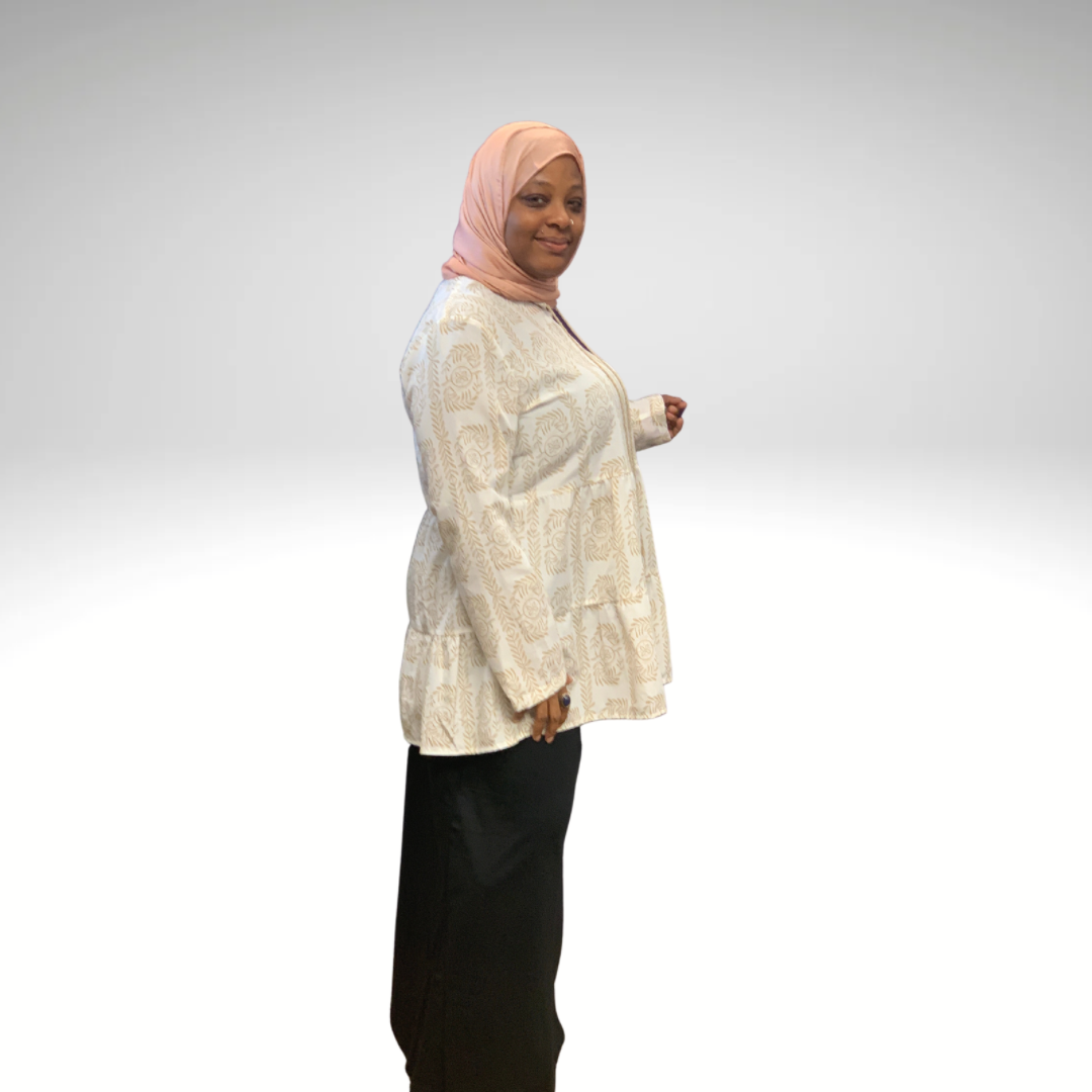 Modest Beige and White Patterned Tunic