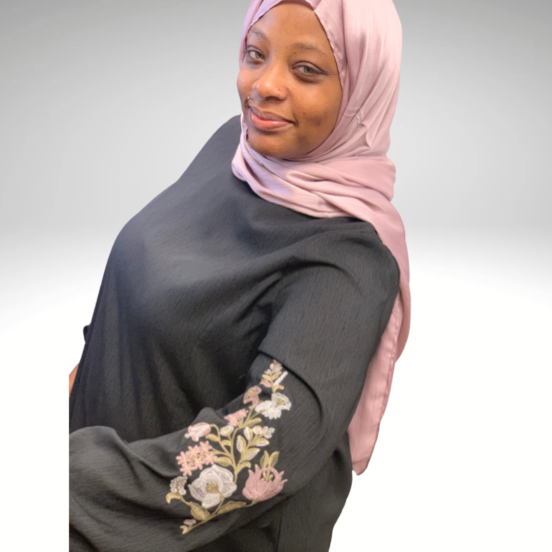 Modest Black Crew Neck Tunic with Embroidery