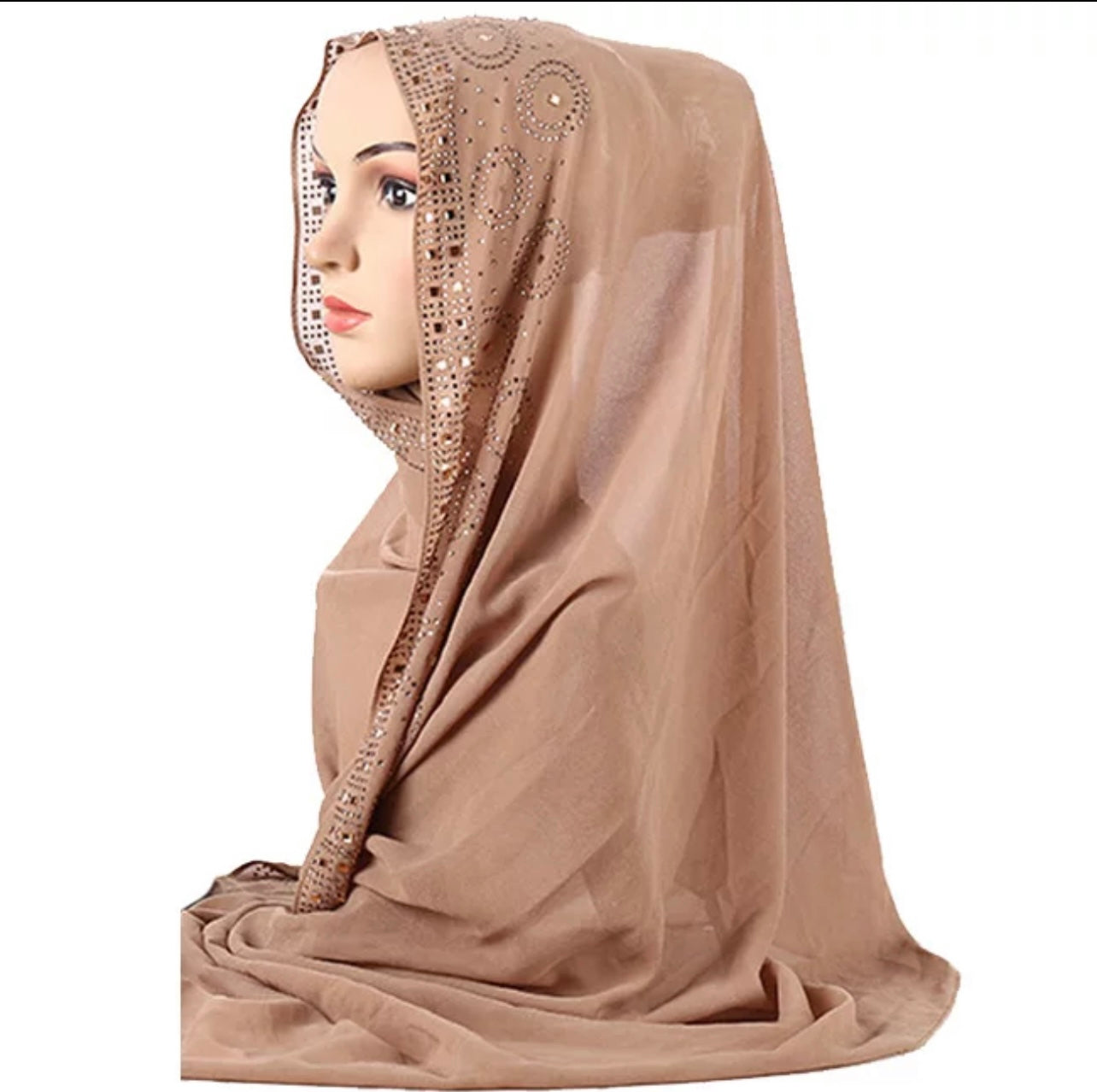 Modest Chiffon Hijab/Scarf with Glass Rhinestones Mannequin View