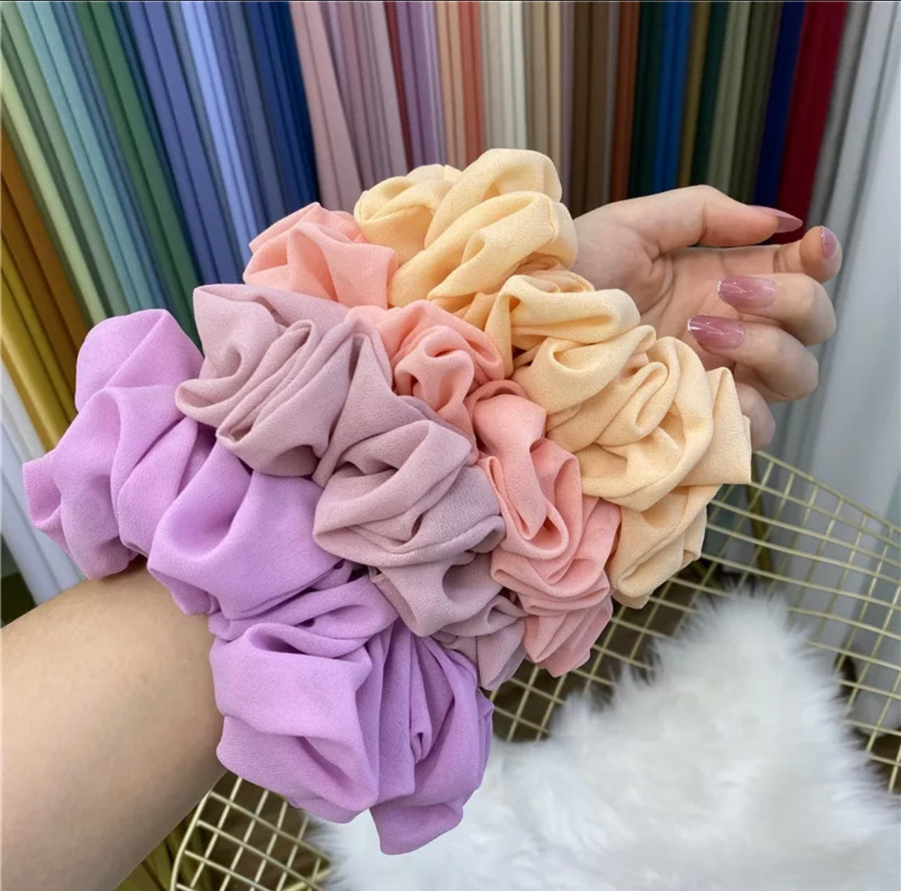 Large chiffon Scrunchy, Picture of Product on Wrist