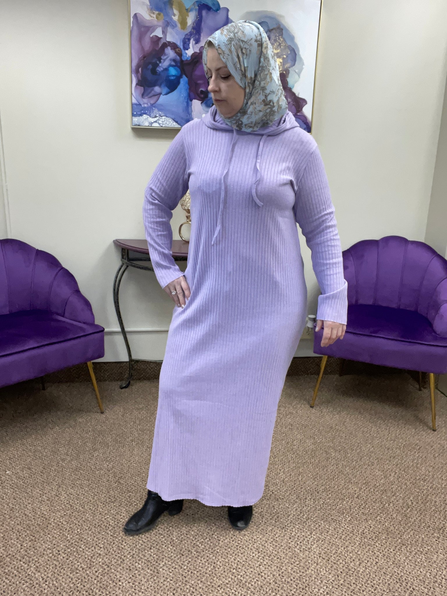 Cotton Fully Lined Modest Cotton Maxi Dress with Drawstring and a Hood