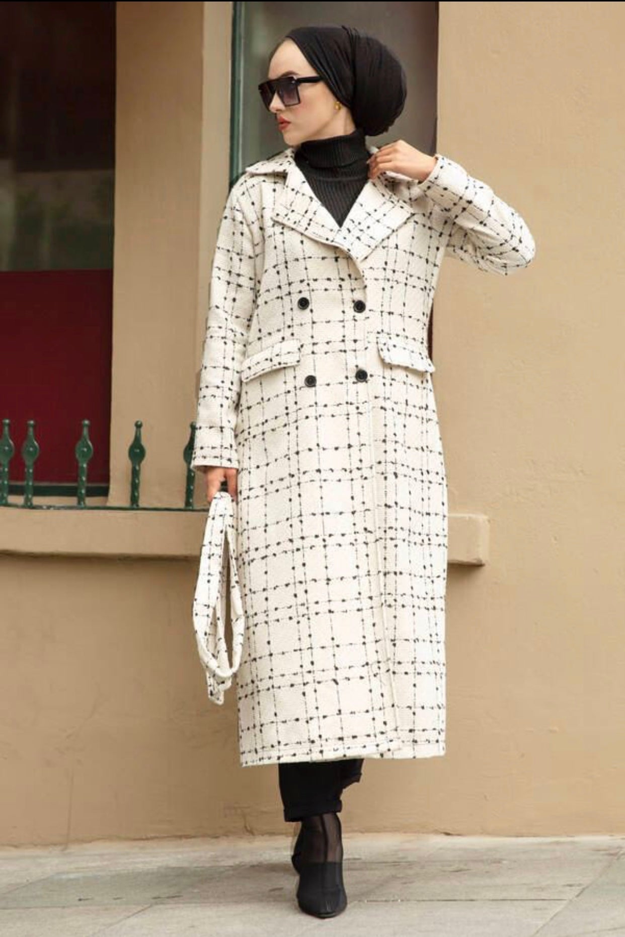 Checkered Waist Belted Coat