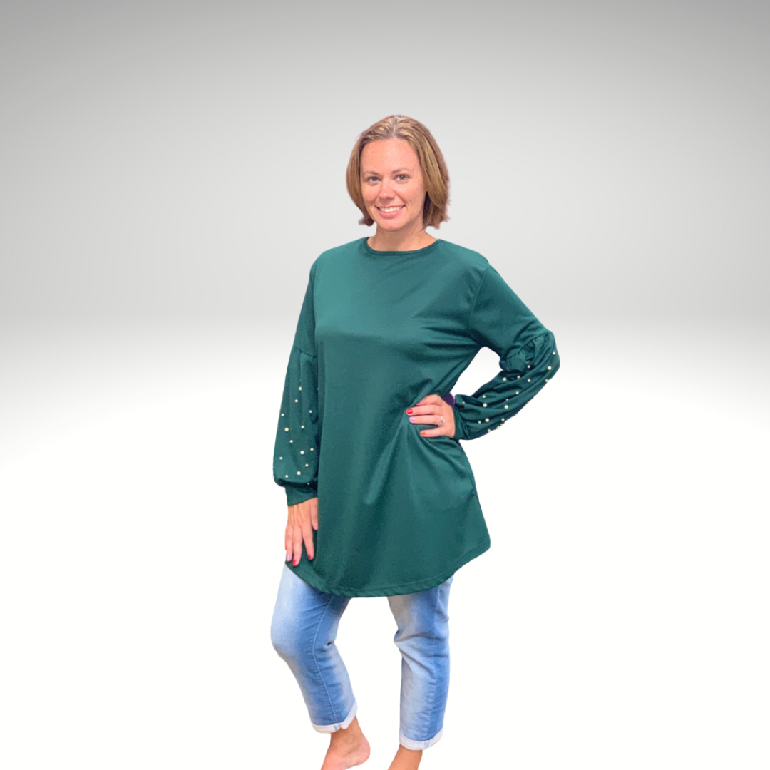 Modest Long-Sleeve Tunic with Pearled Sleeves