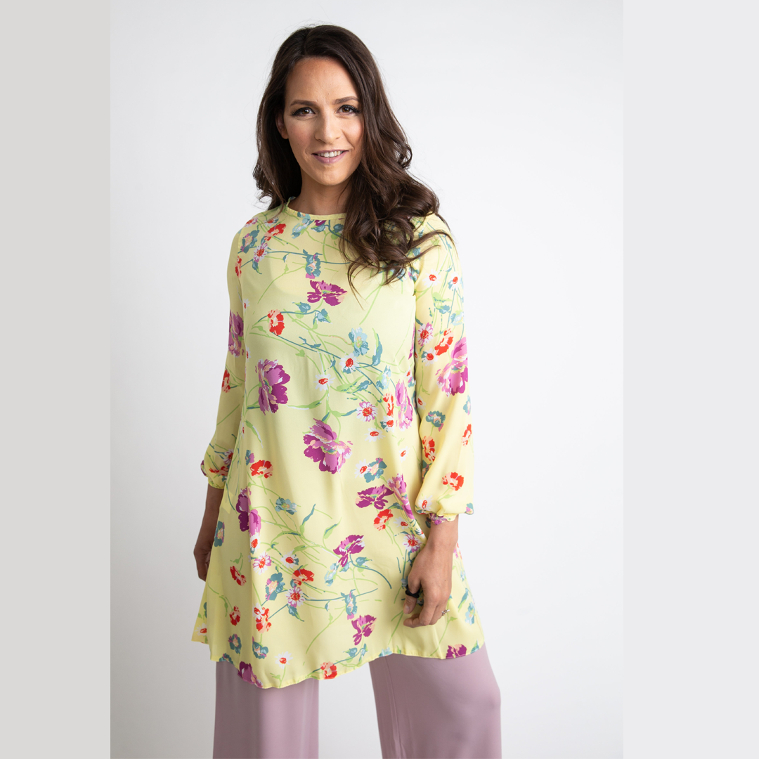 Modest Yellow Floral Print Tunic